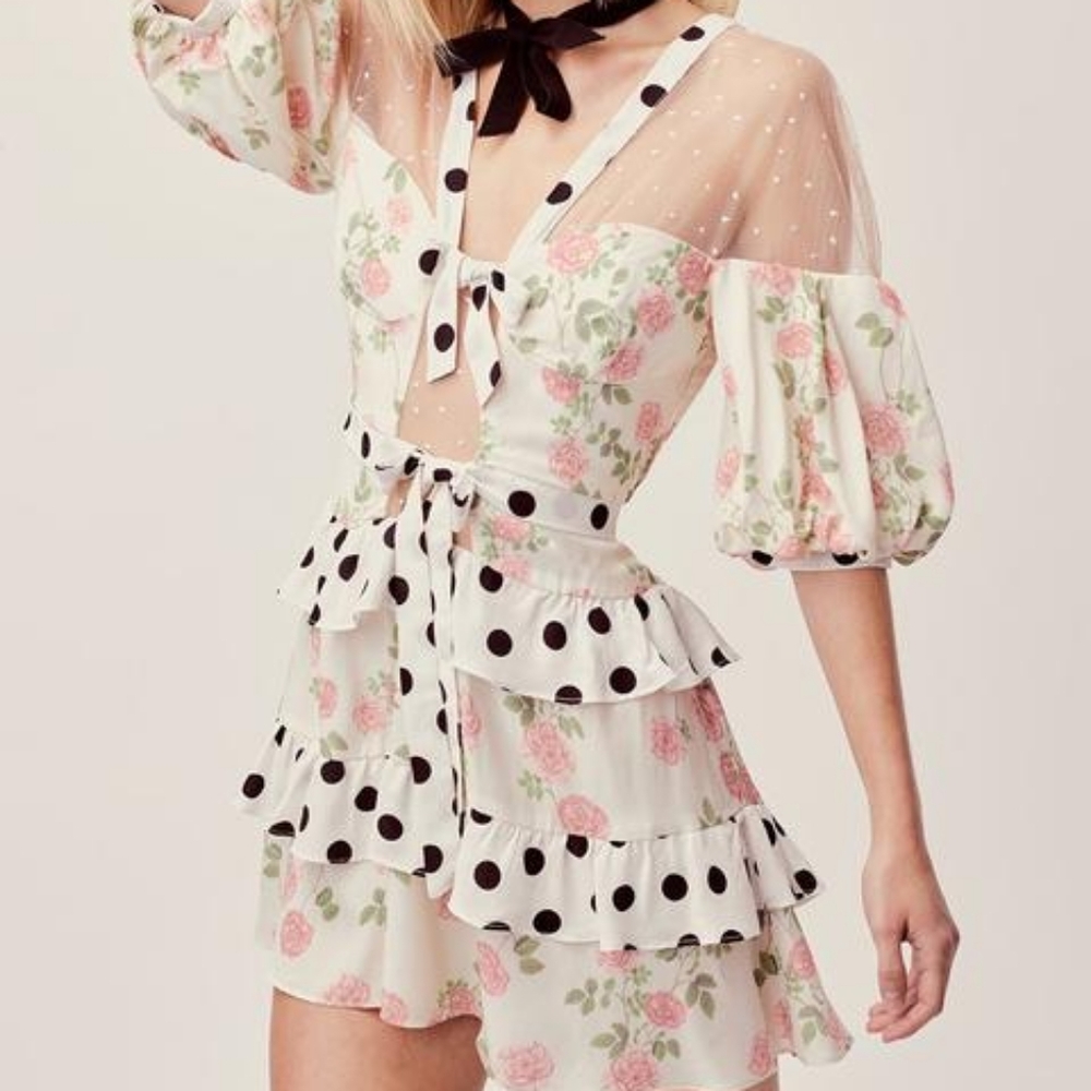 For Love and Lemons Butterscotch Tiered Mini Dress